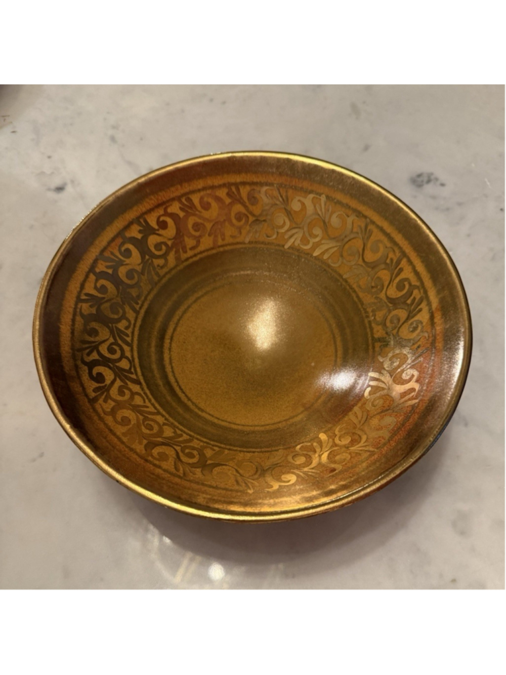 Vintage Vee Jackson San Gabriel California Pottery Bowl Gold Leaf MCM 9.5”